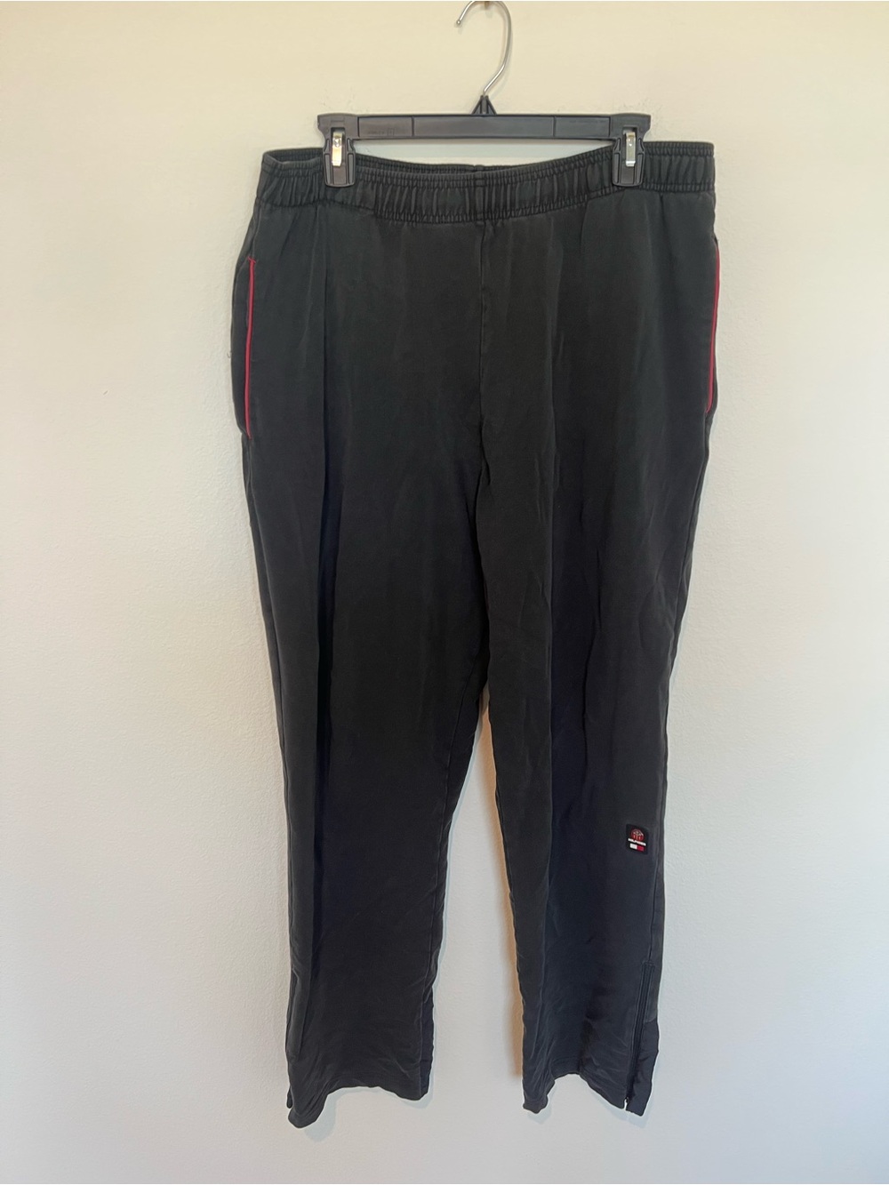 Vintage 90s - Y2K Tommy Hilfiger Black Joggers with Red Side Piping